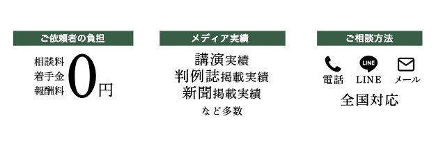 相談料、着手金、報酬金0円 解決実績1,000件以上 電話、LINE、メール全国対応